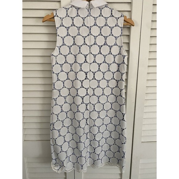 Jude Connally Collection Womens Dress Small White Geometric Blue Stripe - Picture 5 of 8